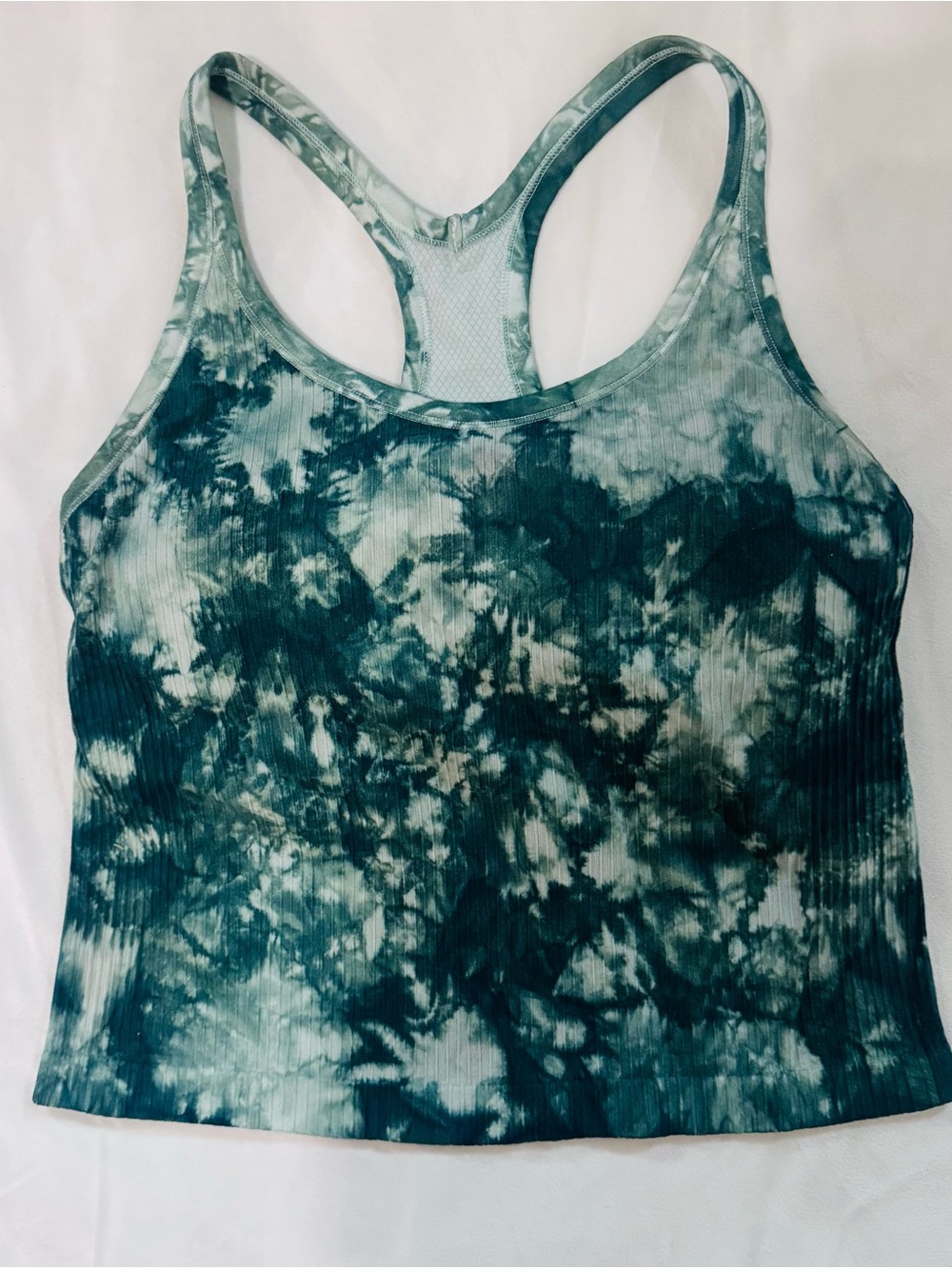 Women’s Medium Teal Tie Dye Ribbed Racerback Tank Built-In Bra